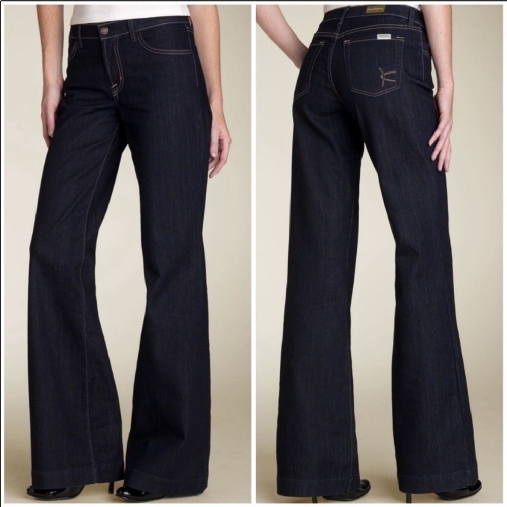 David kahn Denim Flare Jeans Sz 27 Wide Leg Flare Dark Wash Mid Rise